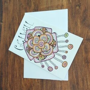 🌻 5/$20 Handmade Floral Zentangle Card- Pink, Orange & Yellow- Get Well Card